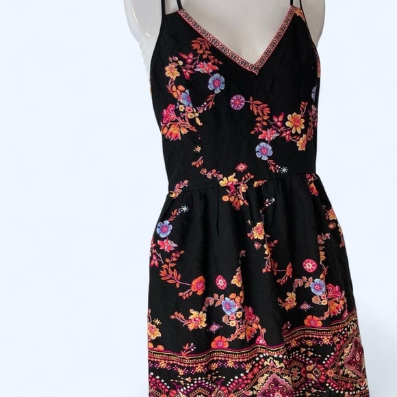 Xhilaration Black Mini Dress with Colorful Floral Embroidery L - Picture 1 of 3